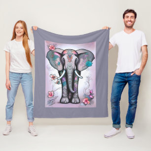 Cobertor De Velo Elefante Indiano cinza Incorporado com Flores