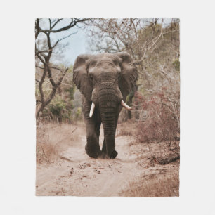 COBERTOR DE VELO ELEFANTE NEGRO CAMINHANDO NA AREIA MARROM