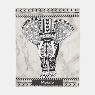Cobertor De Velo Elefante Padrão Tribal do Marble Branco e Taupe