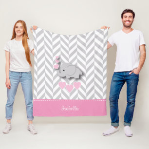 Cobertor De Velo Elefante Rosa Bebê - Personalizar