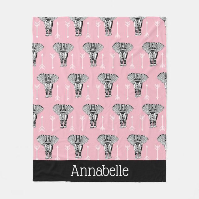 Cobertor De Velo Elefantes Boêmicos Tribais e Setas Brancas (Frente)