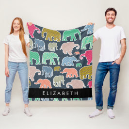 Cobertor De Velo Elefantes Coloridos, Padrão Elefante, Seu Nome