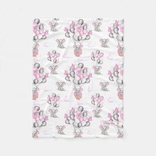 Cobertor De Velo Elefantes Cons Balões e Nuvens Menina