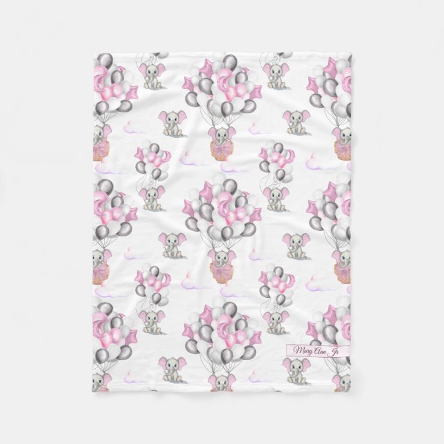 Cobertor De Velo Elefantes Cons Balões e Nuvens Menina (Frente)