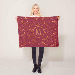Cobertor De Velo Elegan monogramo gold marsala, padrão rosa