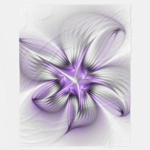 Cobertor De Velo Elegância Floral Arte Fractal Violeta Abstrata Mod