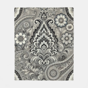 Cobertor De Velo Elegância Floral de Paisley Preta e Cinza