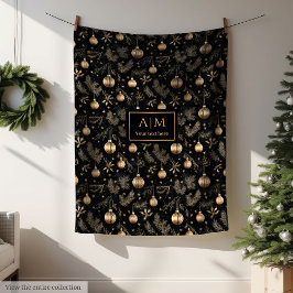 Cobertor De Velo Elegant black and gold watercolor monogram throw