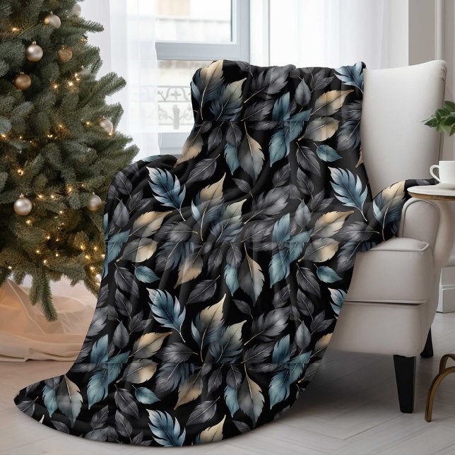 Cobertor De Velo Elegant Black & Gold Leaf Botanical Throw Blanket (Criador carregado)