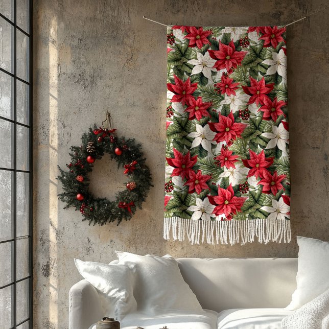 Cobertor De Velo Elegant Christmas red and white poinsettia Holiday (Elegant Christmas red and white poinsettia Holiday Fleece Blanket)