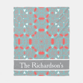 Cobertor De Velo Elegant Coral Turquoise Grey Geometric Pattern