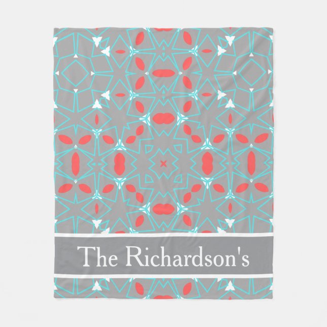 Cobertor De Velo Elegant Coral Turquoise Grey Geometric Pattern  (Frente)