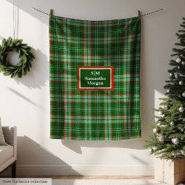 Cobertor De Velo Elegant Holiday Blanket Red Green Monogram Touch