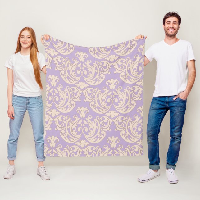 Cobertor De Velo Elegant Lavender Baroque Damask Fleece Blanket (In Situ)