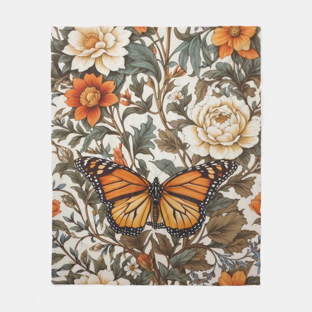 Cobertor De Velo Elegant Monarch Butterfly William Morris Inspired  (Frente)