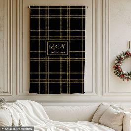Cobertor De Velo Elegant Personalized Black Gold Tartan Blanket