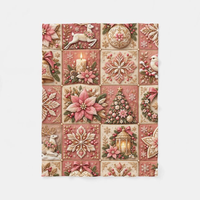 Cobertor De Velo Elegant Pink Christmas Patchwork Blanket (Frente)