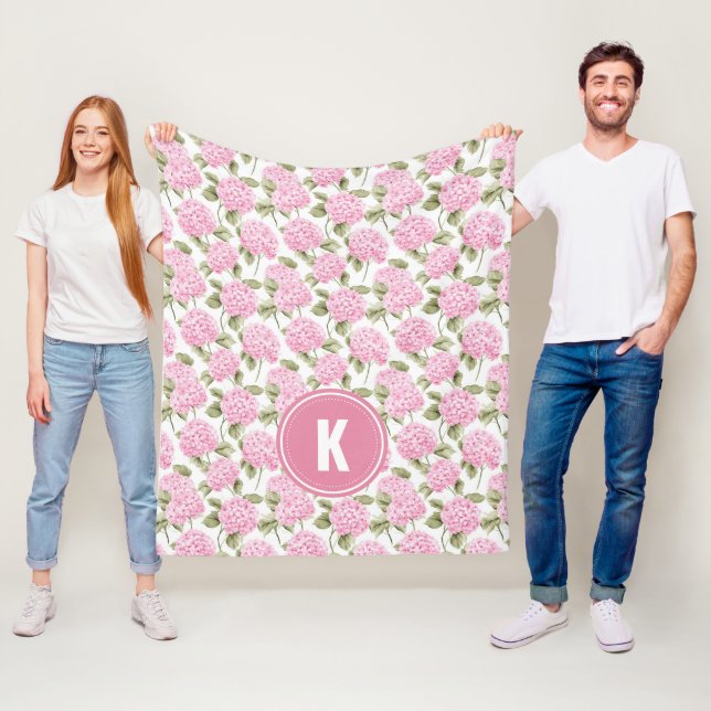 Cobertor De Velo Elegant Pink Hydragea Flowers Pattern Monogram (In Situ)