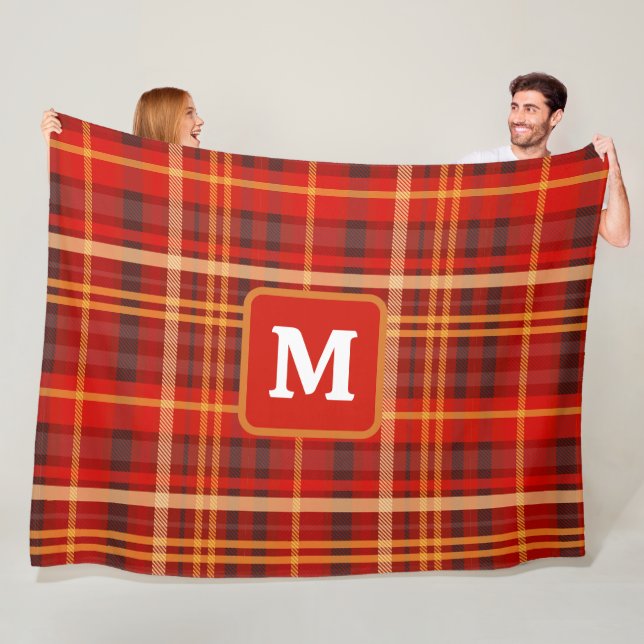 Cobertor De Velo Elegant Red Black Plaid Monogram Custom  (In Situ)