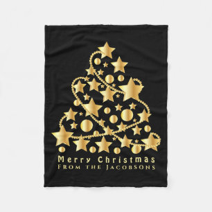 Cobertor De Velo Elegant Script Feliz Natal Estrela Dourada Preta T