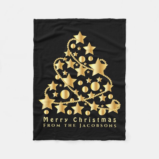 Cobertor De Velo Elegant Script Feliz Natal Estrela Dourada Preta T (Frente)