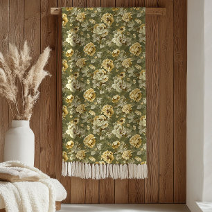 Cobertor De Velo Elegante Acento Botânico Verde Dourado para Jantar