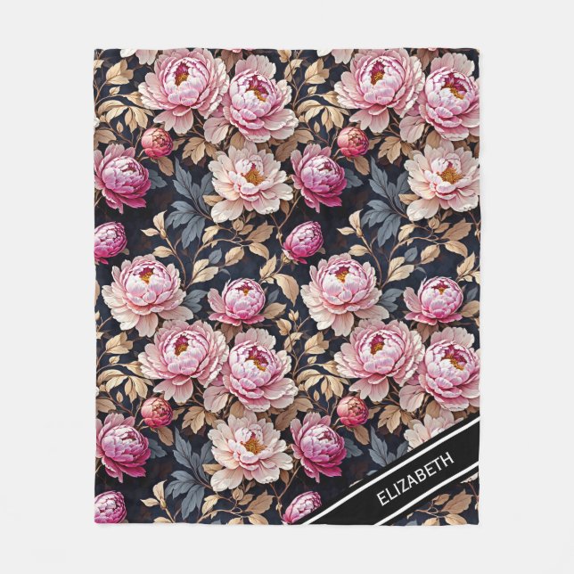 Cobertor De Velo Elegante Bem-vindo Blush Pink Peony Floral Nome (Frente)