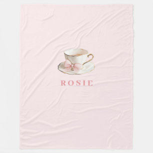 Cobertor De Velo Elegante Coquette Preppy Pink Teacup com Arco