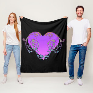 Cobertor De Velo Elegante Coração Roxo Romântico com Floreio