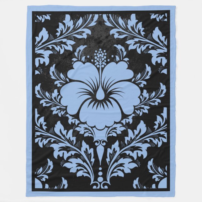 Cobertor De Velo elegante damasco azul e preto (Frente)