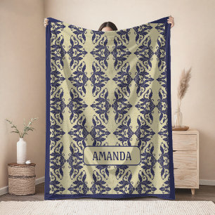 Cobertor De Velo Elegante damasco vintage azul naval monograma amar