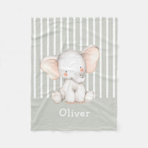 Cobertor De Velo Elegante Elefante Bebê em Aquarela Nome da Criança
