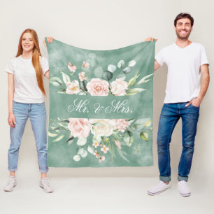 Cobertor De Velo Elegante Floral Green Watercolor Sr. & Sra. Weddin