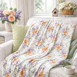 Cobertor De Velo Elegante Floral Primavera de Lavanda e Pêssego Cot