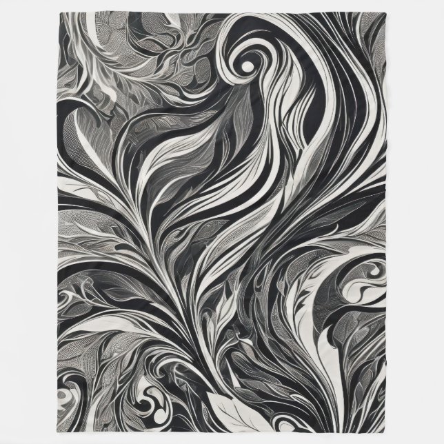 Cobertor De Velo Elegante - Fluxo de Abstrato branco e preto (Frente)