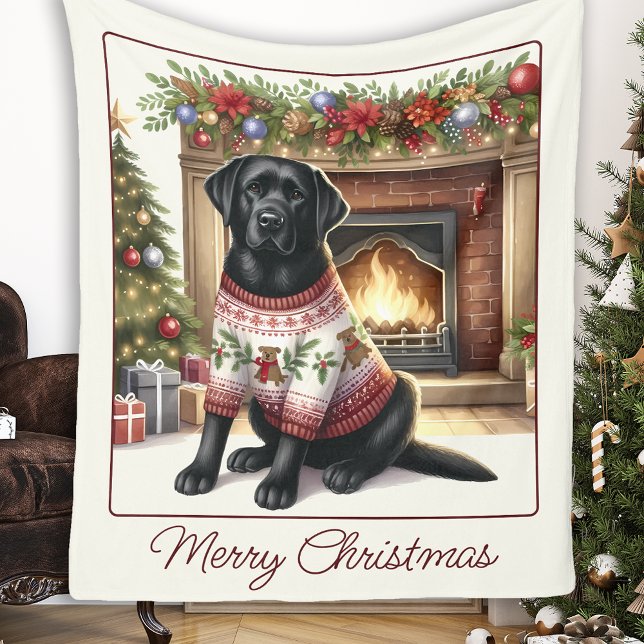 Cobertor De Velo Elegante Labrador Retriever Cachorro Feliz Natal (Criador carregado)