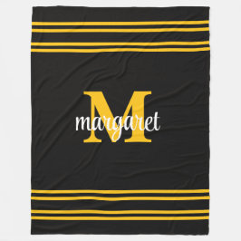 Cobertor De Velo Elegante monograma preto e amarelo branco nome