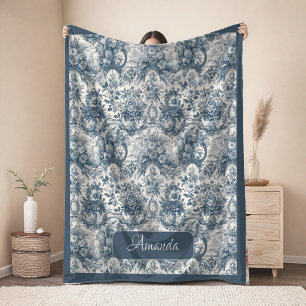 Cobertor De Velo Elegante monograma vintage azul de toile de jouy