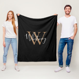 Cobertor De Velo Elegante nome em roteiro monograma dourado e preto