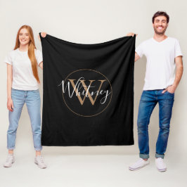 Cobertor De Velo Elegante Nome em Script Monograma Dourado Preto 