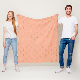 Cobertor De Velo Elegante padrão de abacaxi rosa coral e dourado 
