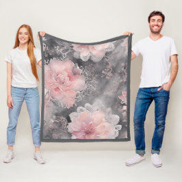 Cobertor De Velo Elegante Padrão de Renda Floral Vintage Rosa e Cin