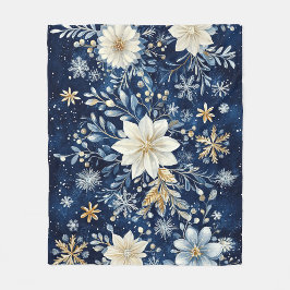 Cobertor De Velo Elegante Poinsettia Azul e Dourada de Natal