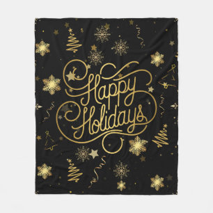 Cobertor De Velo Elegante Preto Festivo e Dourado Feliz Natal