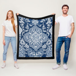 Cobertor De Velo Elegante Renda Floral Vintage Azul e Branco