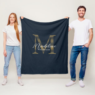 Cobertor De Velo Elegante Rótulo Metálico Azul Marinho Dourado Mono