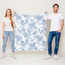 Cobertor De Velo Elegante Toile de Jouy Floral Azul Vintage Francês