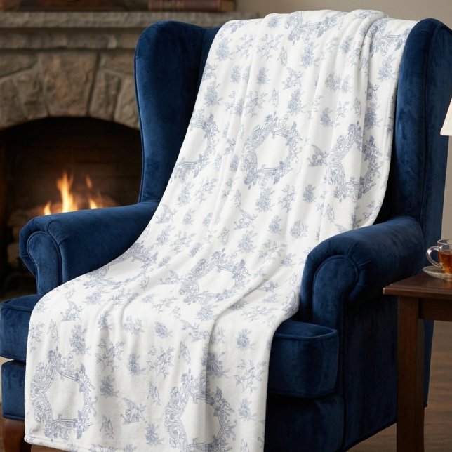 Cobertor De Velo Elegante Toile Francesa Azul Branco (Criador carregado)