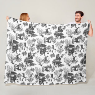 Cobertor De Velo Elegante Vintage Black White Toile Deer