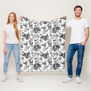 Cobertor De Velo Elegante Vintage Black White Toile Deer